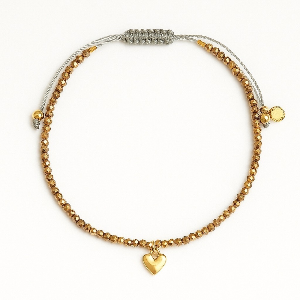 Gold Beaded Bracelet with Heart Charm